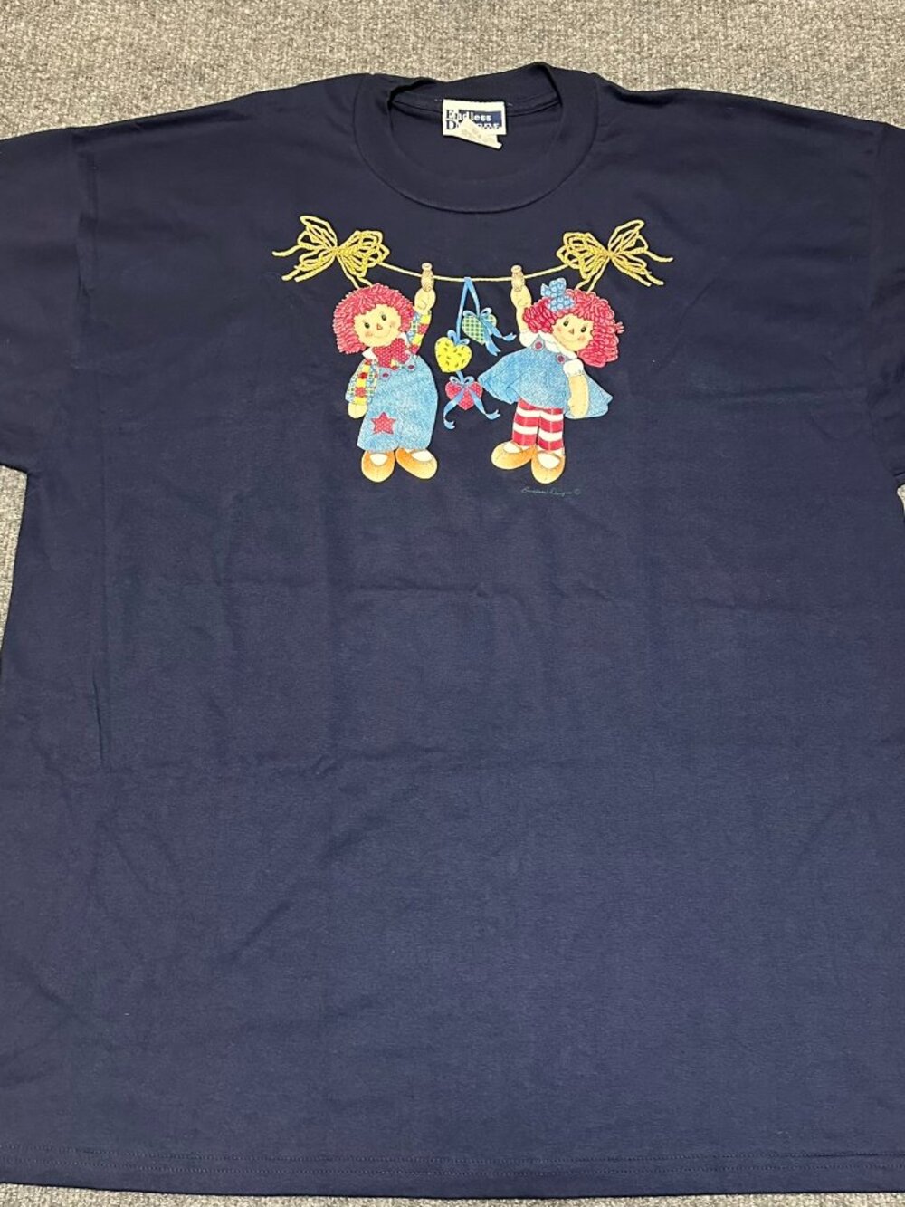 Vintage Endless Designs Raggedy Ann/Andy Navy Blue T Shirt/Top Sz 2XL XXL